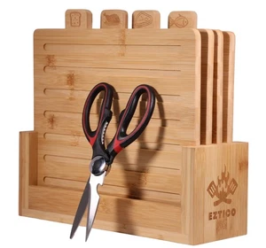 Juego de 4 tablas de cortar de bambú y tijeras premium, corte de madera perfecto... - Imagen 1 de 9