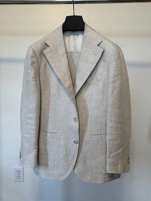 Костюм Suitsupply Roma из чистого льна в елочку однобортный с песком - Изображение 1 из 4