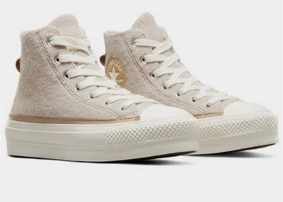 NEW WOMENS CONVERSE ALL STAR PLATFORM LIFT HIGH MOHAIR EGRET SNEAKERS SHOES 9 - Image 1 of 4