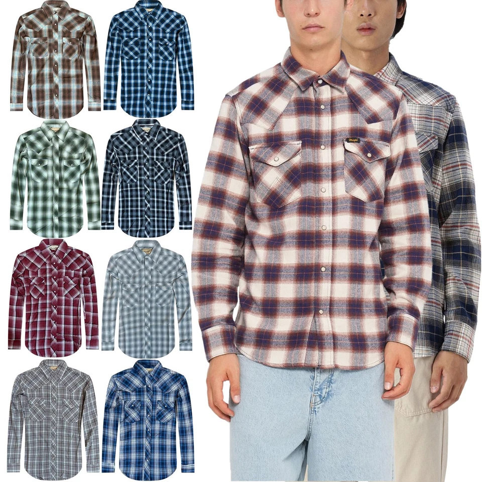 Wrangler Mens Check Work Cotton Long Sleeve Formal Casual Snap Button Shirt - Image 1 of 1