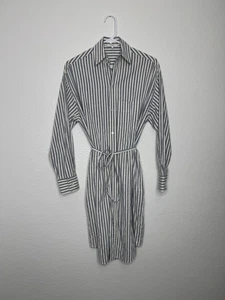 Vince Blue White Striped Cotton Viscose Long Sleeve Shirt Mini Dress Belt Small - Picture 1 of 17