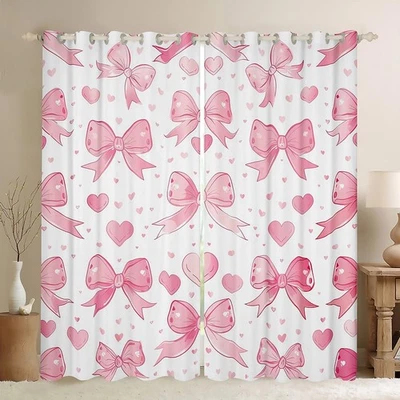 Cortinas de pajarita rosa Kawaii para niños, lindos corazones moño cortinas de ventana para cama... Foto 1 de 4