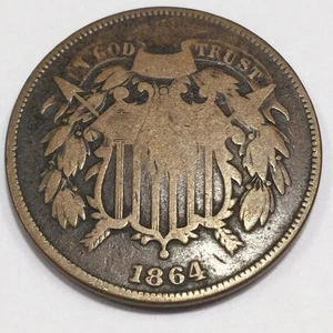 Hermosa moneda de dos centavos de 1864 - Imagen 1 de 2