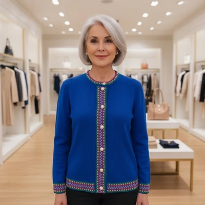 Cárdigan Blazer Vintage CASTLEBERRY Colorido Tejido a Cuadros Hecho en Unión Talla 8 Foto 1 de 4