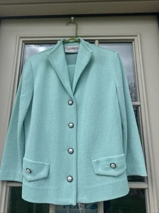 Vintage Castleberry 4 Button Green Jacket Skirt Suit Sz:10 - Picture 1 of 7