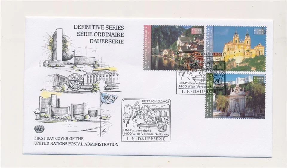 D349541 United Nations Vienna Bureau FDC Definitive Series Architecture - Image 1 of 1