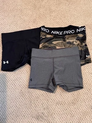Under Armour and Nike Girl's Size S Fitted Spandex Shorts Lot of 3 - Image 1 of 3