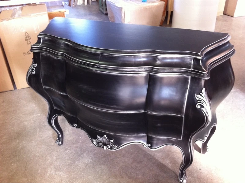 COMO'  CON 2  COMODINI  NERO E ARGENTO   CLASSICO CAMERA DA LETTO LEGNO MASSELLO - Immagine 1 di 1