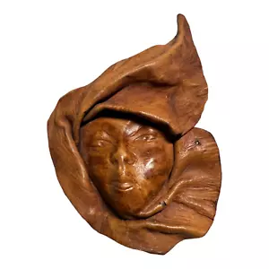 Maschera vintage 5" in miniatura in pelle volto di donna fata isola haitiana decorazione artistica - Foto 1 di 5