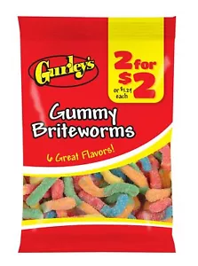 Gurley's Gummi Briteworms, Neon-Colored, Tangy Gummy Worms (Pack of 12) - Picture 1 of 2