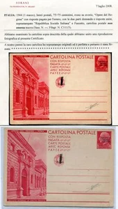 R.S.I. - C.P. "Opere del Regime" Cent. 75 + 75 - non emessa n. C 111/3 - Picture 1 of 1