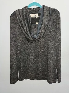 Chico's Metallic Shine Knit Removable Cowl Top Soapstone New Sz 0 - Picture 1 of 7