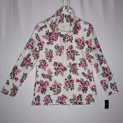 Top Karen Scott Cuello Embudo Mujer Medio Rosa Floral Cordón Manga Larga NUEVO Foto 1 de 4