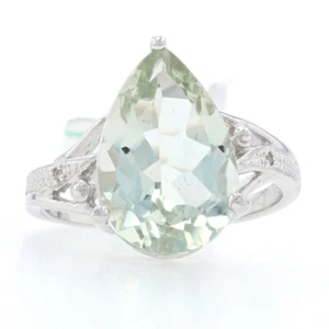 NEW Green Amethyst & Diamond Ring - Sterling Silver Women's - Picture 1 of 9