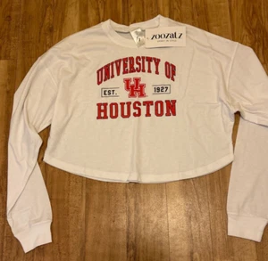 University of Houston Cougars Womens Long Sleeve Crop Top T-Shirt Size S - NWT - Picture 1 of 6