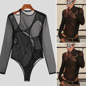 INCERUN Hombre Manga Larga Malla Transparente Body Ver A Través Ropa de Noche Ropa Interior - Imagen 1 de 11