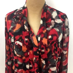 Christopher & Banks Women Medium Blouse Built-in Scarf Tie Multicolor Button Top - Picture 1 of 12