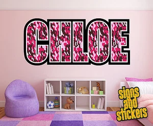 Personalisierte Wandaufkleber Kinder Name Armee Tarnmuster Mädchen Schlafzimmer Kunst Camouflage - Bild 1 von 1