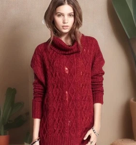 Free People Pullover Damen Medium Rot Distressed Oversize Wasserfallausschnitt mit Alpaka - Bild 1 von 8