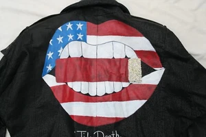 VTG HAND PAINTED BOMBER JACKET LEATHER PATRIOTIC GLAM ROCK PUNK ROLLING STONES - Picture 1 of 24
