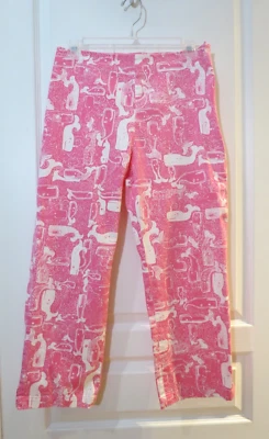 Key West хлопок эластичной розовый кит печать капри укороченные брюки с стороны молнии размер 6 - Изображение 1 из 4