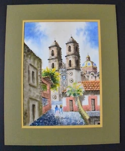 DAVID DIAZ, Original De Colección. Acuarela Pintura Pueblo en México, 1983, 15"x11" - Imagen 1 de 6