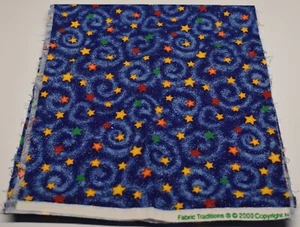 FABRIC TRADITIONS piece remnant blue green red yellow STARS SWIRLS 8-1/2" X 44" - Picture 1 of 3