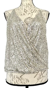 LOVE ON A HANGER Damenbluse gold Pailletten formell ärmellos gefüttert Stretch L neu mit Etikett - Bild 1 von 10