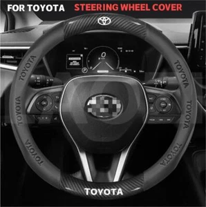 15" PU Leather + Carbon Fiber Steering Wheel Cover For Toyota 1960-25 All Cars-- - Picture 1 of 8