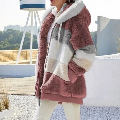 Chaqueta con capucha de felpa de gran tamaño para mujer — Abrigo con cremallera otoño/invierno 2025 Foto 1 de 4