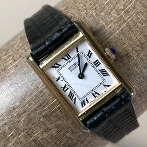 Vintage Seiko Women 1400-5039 Dress Tank Leather Quartz Analog 18mm Watch 5 1/2" - Picture 1 of 13