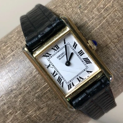 Vintage Seiko Women 1400-5039 Dress Tank Leather Quartz Analog 18mm Watch 5 1/2" - Image 1 of 4