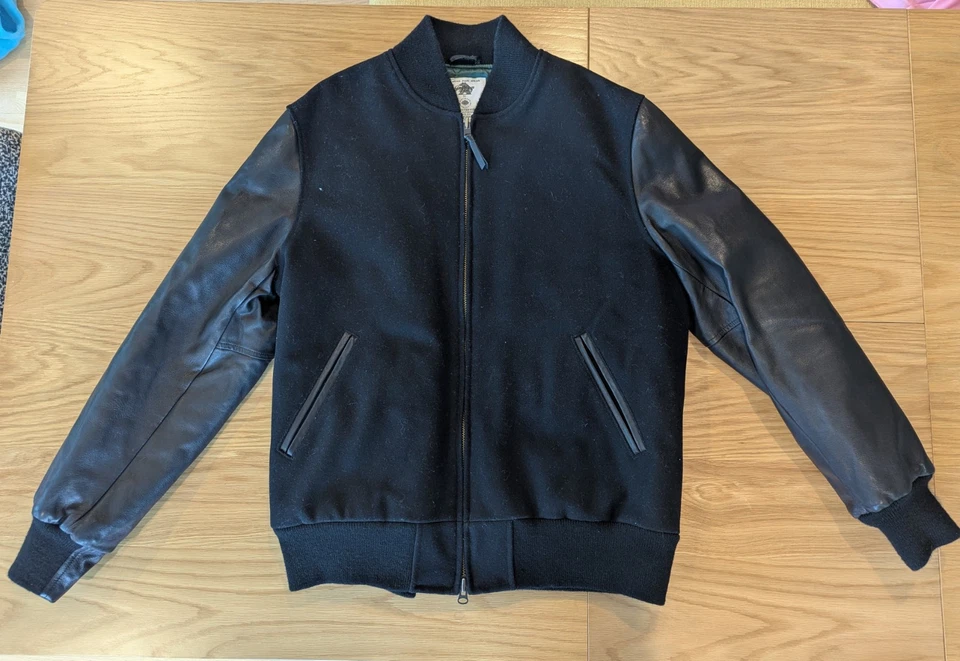Golden Bear x Allen Edmonds Zip Wool/Leather Varsity Jacket - Black - XXL USA - Image 1 of 4