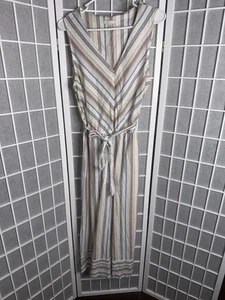 Cato Womens Jumpsuit Size 14 Flax Stiped Coastal Beach Travel Sleeveless - Picture 1 of 4