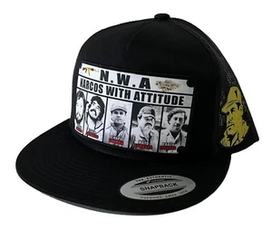 NARCOS WITH ATTITUDE 2 LOGOS MÜTZE SCHWARZES NETZ EL CHAPO GUZMÁN MEXIKO BUNDESLOGO - Bild 1 von 4