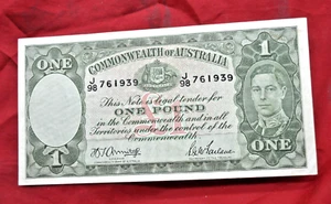 1942 ,AUSTRALIA, ONE POUND, J/98 761939, ARMITAGE/Mc FARLANE, " E. F ", LOT 861 - Picture 1 of 8