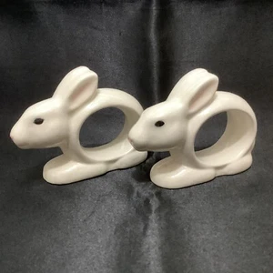2 weiße Osterhase Hase Serviettenringe Keramik Keramik rosa Nase Ohren - Bild 1 von 7