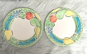 Vintage Lot of 2 Sango Orchard Round Dinner Plate Hand Painted Retro10 3/4" - Picture 1 of 2