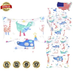 Dinosaur Theme Cotton Twin Bed Sheets - Soft 3-Piece Bedding Set for Toddlers - Picture 1 of 6