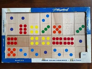 Vintage Playskool Jumbo Holz Farbe Dominosteine Kind Spielzeug Spiel - Bild 1 von 8