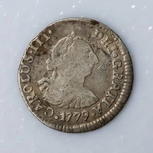 Spanish Colonial Silver 1779 Bolivian 1/2 Real Coin - PTS - PR - Charles III - Picture 1 of 2