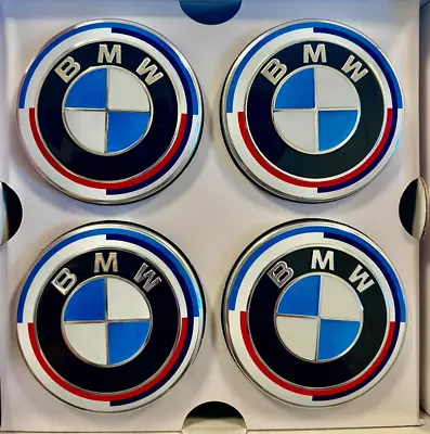 BMW 50th Anniversary 68mm FLOATING Wheel Center Caps FREE 2-3 Priority Shipping! - Image 1 of 4