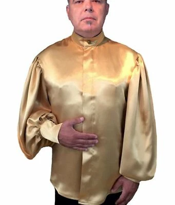 Camisa de manga abullonada sin cuello Charmeuse de seda plisada pintuck para hombre Foto 1 de 4