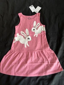 H&M Girls Pink Summer Dress Bunny Rabbit Print Sleeveless Size 5-6 Bunny #42 - Picture 1 of 10
