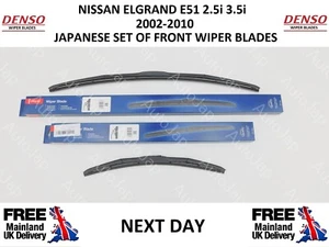 FITS NISSAN ELGRAND E51 2002-2010 FRONT SET OF DENSO WIPER BLADES NEXT DAY - Picture 1 of 5