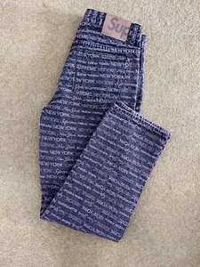 Supreme New York Purple Jacquard Repeat Logo Denim Pant Jeans Trousers Size 30 - Picture 1 of 7