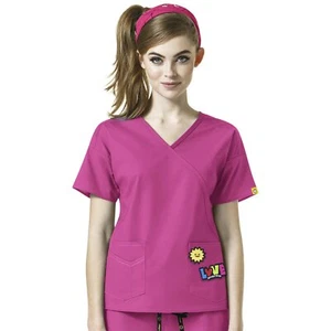 WonderWink I Love Women's Mock Wrap Solid Scrub Top X-Large Hot Pink - Picture 1 of 2