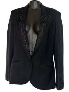 Polo Ralph Lauren Double Knit Black Blazer Embellished Womens 10 Button Pocket - Picture 1 of 9
