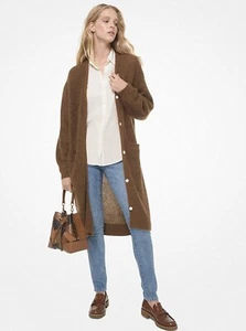 New Michael Kors Wool and Mohair Blend V-Neck Caramel Cardigan Size S - Picture 1 of 5