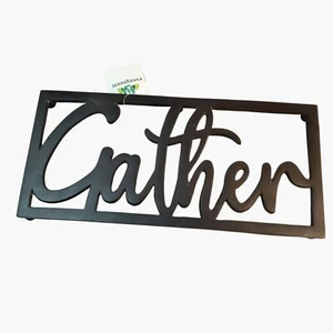 Gather Trivet Black Metal Thanksgiving Decor Family Party Evergreen 13 x 6 - Picture 1 of 4